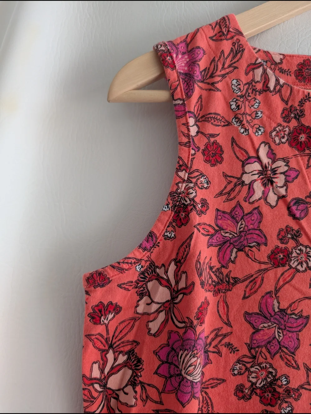 Lands End Orange Floral Cotton Jersey Sleeveless Dress Pockets - M - Picture 4 of 14